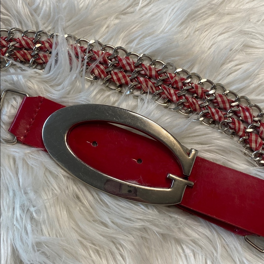 Guess Red and Silver Chain Real Leather Belt